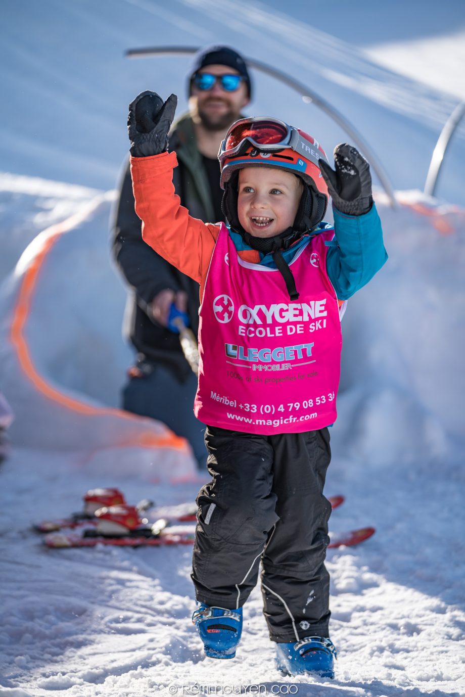 Happy boy learning to ski - Méribel 2018